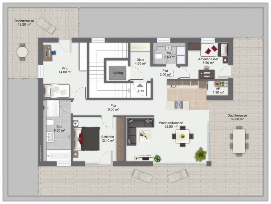 Grundriss Penthousewohnung Augsburg / Hochzoll