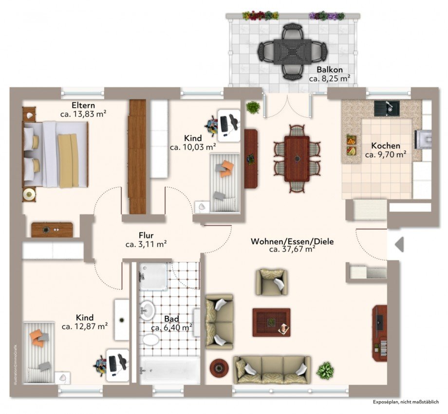 Grundriss Etagenwohnung Augsburg / Kriegshaber