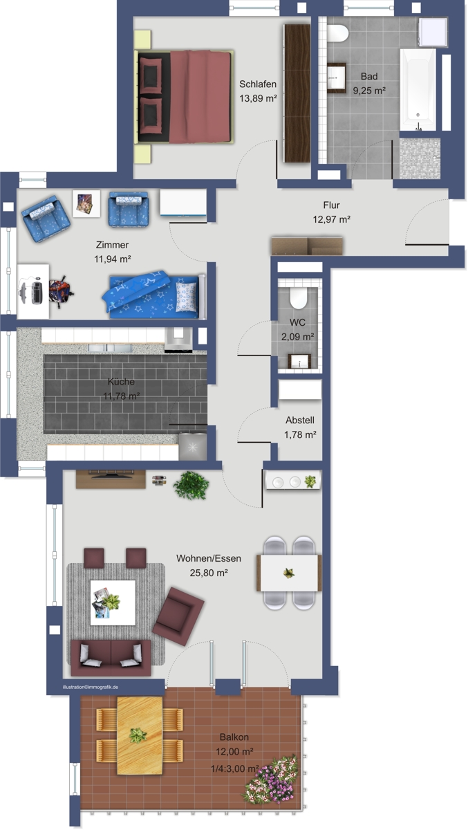 Grundriss Etagenwohnung Augsburg / Pfersee
