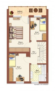 Obergeschoss VERKAUFT: Familienfreundliche Doppelhaush�lfte mit Garage in ruhiger Lage von Neus��-Ottmarshausen
