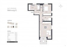 Grundriss ETW Nr. 1 ***Betreutes Wohnen im Herzen von Aichach ***
 - S7 Quartierswohnanlage - 3 ZKB mit Terrasse im EG -