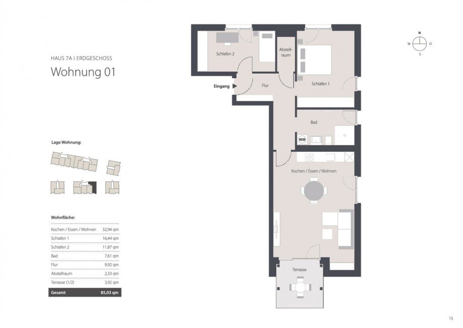 Grundriss ETW Nr. 1 Erdgeschosswohnung Aichach