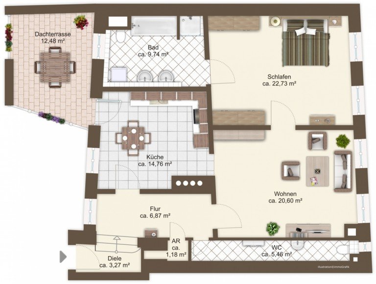  Augsburg / Zentrum Etagenwohnung NEU am Markt: 2 ZKB-Wohnung mit kleiner Dachterrasse in der Augsburger Altstadt in zentraler Lage