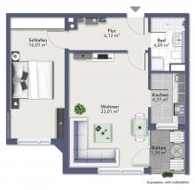Grundriss NEU am Markt: Bezugsfreie 2 ZKB Wohnung in Pfersee an der Wertach nach Kernsanierung zum Kauf