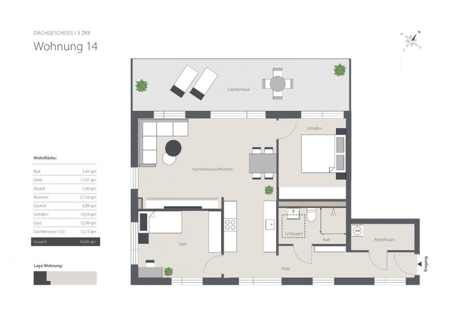 Grundriss - Alternative Dachgeschosswohnung Augsburg / Kriegshaber