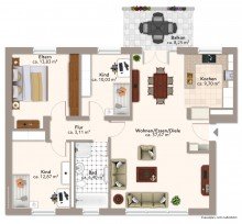 Grundriss VERKAUFTt: Familiengerechte 4 ZKB-Wohnung im 1. OG mit EBK, Balkon und TG-Stellplatz zum Kauf